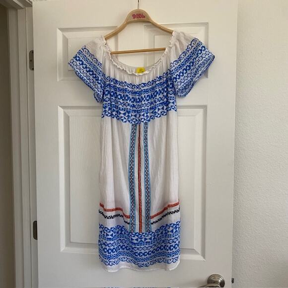 Roller Rabbit Athena Gaetan Dress White Embroidered Puff Sleeve Women's Small - Picture 3 of 12